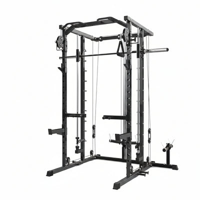 Power Cage, Smith Machine Squat Rack, Heavy Duty Power Rack for Home Gym with Pulley System, Dip Bar, LAT Pulldown, Multifunctional Squat Rack for Home Gym