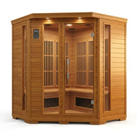 Indoor Infrared Sauna Designed for Wellness Recovery, 4 Person Cedar, Bluetooth Audio, Near Zero EMF — Studio Shot