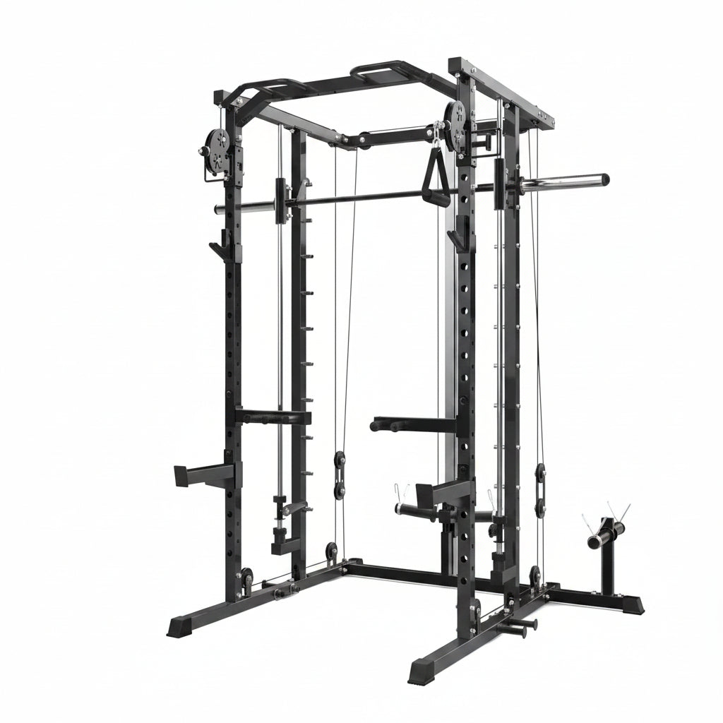 Power Cage, Smith Machine Squat Rack, Heavy Duty Power Rack for Home Gym with Pulley System, Dip Bar, LAT Pulldown, Multifunctional Squat Rack for Home Gym