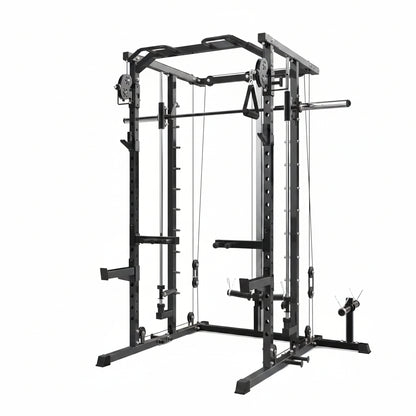 Power Cage, Smith Machine Squat Rack, Heavy Duty Power Rack for Home Gym with Pulley System, Dip Bar, LAT Pulldown, Multifunctional Squat Rack for Home Gym
