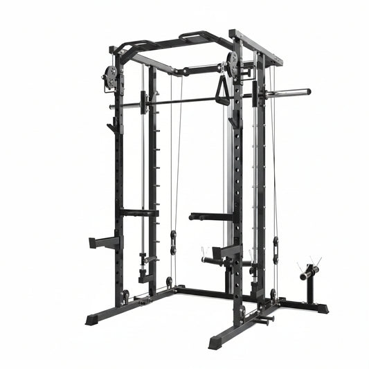 Power Cage, Smith Machine Squat Rack, Heavy Duty Power Rack for Home Gym with Pulley System, Dip Bar, LAT Pulldown, Multifunctional Squat Rack for Home Gym