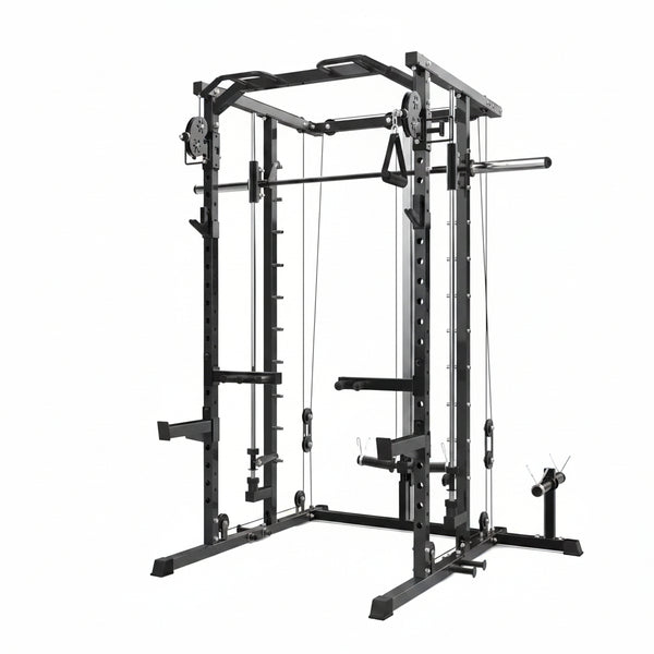 Power Cage, Smith Machine Squat Rack, Heavy Duty Power Rack for Home Gym with Pulley System, Dip Bar, LAT Pulldown, Multifunctional Squat Rack for Home Gym